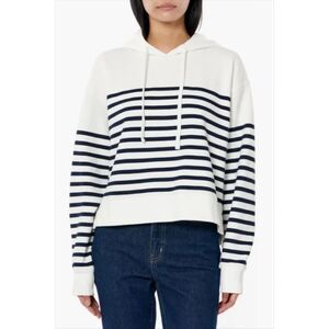 La Ligne Stripe Cotton Crop Hoodie White/Navy Women's Size XS Oversized